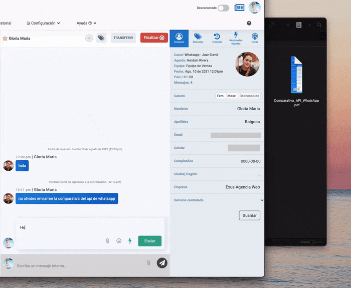 Arrastra y suelta archivos a la ventana de chat de LiveConnect.